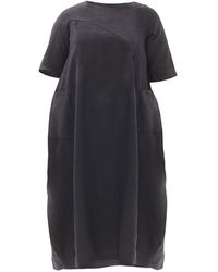 Haris Cotton - Midi Linen Dress With Tab Sleeve And Front Pockets - Lyst