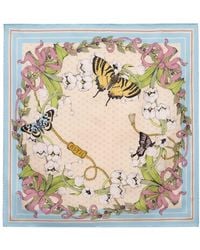 Asyii - Neutrals Bloom Corner Hand-Rolled Silk Twill Square With Double-Face Printed - Lyst