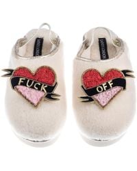 Laines London - Neutrals Flatform Cloud Closed Toe Slippers With Fuck Off Brooches - Lyst