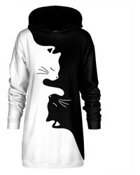 Aloha From Deer - Black And White Cats Oversize Hoodie Dress - Lyst