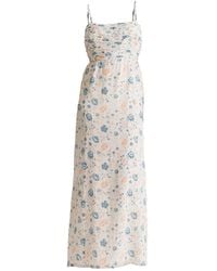 REISTOR - Ruched Floral Strappy Maxi Crepe Dress - Lyst