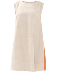 Haris Cotton - A Line Cami Linen Dress With Color Block Panels Orange Beige - Lyst