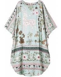 Wenzi - Reversible Silk Kaftan Floral Deer Garden Print - Lyst