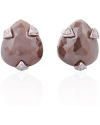 Artisan - Solid White Gold Ice Diamond Pear Shape Stud Earrings Handmade - Lyst