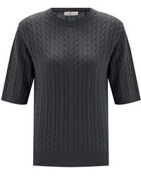 Peraluna - Nicole Cable Knit Cashmere Blend Short Sleeve Blouse - Lyst