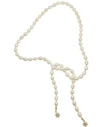 Farra - Freshwater Pearl With Snowflake Charms Open Ended Long Necklace - Lyst