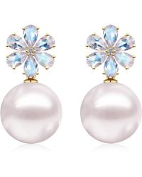 Kai Fine Jewelry - Solid Natural Moonstone, Diamond & Freshwater Pearl Flora Convertible Drop Earrings - Lyst