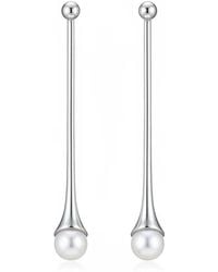 Angel Barocco - Minimalist Pearl Drop Bar Earrings - Lyst
