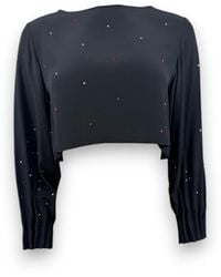 Monzlapur New York - Cropped Silk Top With Pleated Cuffs & Crystals - Lyst