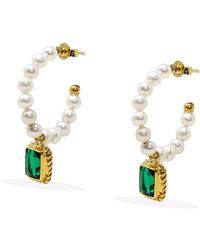 Vintouch Italy - Luccichio Quartz And Pearl Hoop Earrings - Lyst