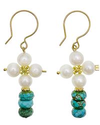Farra - Freshwater Pearls With Turquoise Earrings - Lyst