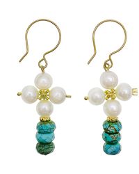 Farra - Freshwater Pearls With Turquoise Earrings - Lyst