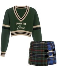 Come on - Cunt Sweater With Jack Mini Tartan Skirt Outfit - Lyst