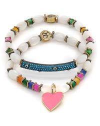 Ebru Jewelry - Pink Heart Blue Evil Eye Pearl Beaded Bracelet Set - Lyst