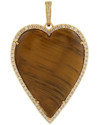 Artisan - 18k Yellow Gold Genuine Diamond Tiger Eye Heart Shape Pendant Jewelry - Lyst
