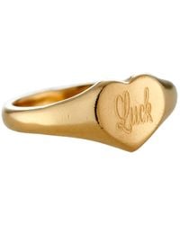 Posh Totty Designs - Yellow Gold Plated 'luck' Engraved Heart Signet Ring - Lyst