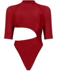 Moda Glam - Side Cut Out Bodysuit- Burgundy - Lyst
