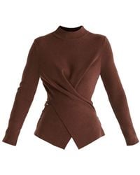 Paisie - Wrap Front Knit Top With Mock Neck And Button Detail - Lyst