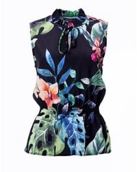 Carloslines - Front Neck Tie Smocked Waist Sleeveless Top - Lyst