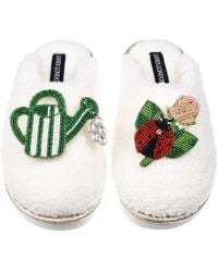 Laines London - Neutrals Teddy Closed Toe Slippers With The English Garden Brooches - Lyst