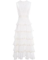 IZABELA MANDOIU - Long Ruffle Dress With Lace And Floral Motif - Lyst