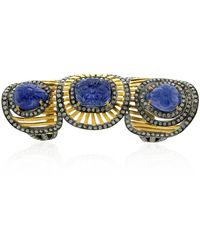 Artisan - Carving Sapphire Diamond 18k Gold 925 Sterling Silver Long Ring Jewelry - Lyst