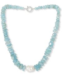 Pearls of the Orient Online - Clara Chunky Graduated Aquamarine Necklace With Central Cultured Freshwater Pearl - Lyst