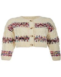 Saachi - Fair Isle Cable Knit Cardigan - Lyst