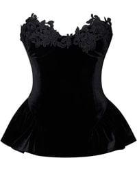 Miss Circle New York - Qiara Velvet Peplum Top With Lace Trim - Lyst