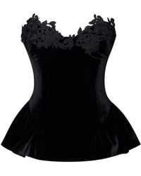 Miss Circle New York - Qiara Velvet Peplum Top With Lace Trim - Lyst