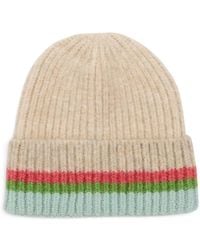 Saachi - Striped Ribbed Knit Natural Beanie - Lyst