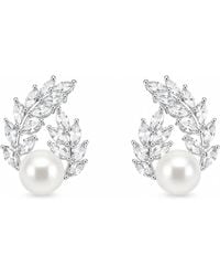 Angel Barocco - Freshwater Pearl Crystal Laurel Stud Earrings - Lyst