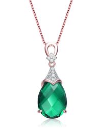 Genevive Jewelry - Gv White And Green Cubic Zirconia Rose Gold Plated Sterling Silver Necklace - Lyst