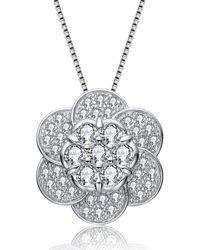 Genevive Jewelry - Sterling Silver White Cubic Zirconia Flower Pendant Necklace - Lyst