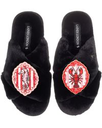 Laines London - Classic Laines Slippers With Stripe Seahorse & Lobster Brooches - Lyst