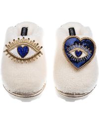 Laines London - Neutrals Teddy Closed Toe Slippers With Double Heart & Love Eye Brooches - Lyst