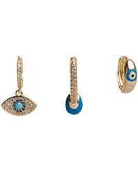 Ebru Jewelry - Evil Eye & Diamond Trio Hoop Earring Set - Lyst