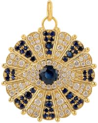 Artisan - Blue Sapphire Pave Diamond Evil Eye Pendant 14k Yellow Gold Enamel - Lyst