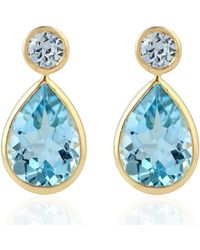 Artisan - 18k Yellow Gold Sapphire & Topaz Dangle Earrings Handmade Jewelry - Lyst