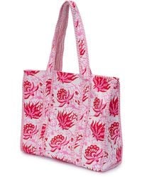 At Last - Cotton Tote Bag In Botanical & Pink Flower - Lyst
