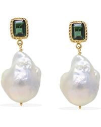 Vintouch Italy - Luccichio Gold Vermeil Green Agate & Pearl Earrings - Lyst