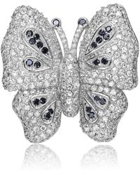 Genevive Jewelry - Sterling Silver Black & White Cubic Zirconia Butterfly Pin - Lyst