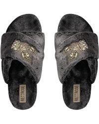 Rettrose - Georgia Charcoal Luxury Plush Diamanté Embellished Handmade Slipper - Lyst