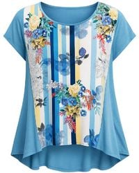 Conquista - Floral Stripe Flared Top — Light, Vibrant & Perfect For Effortless Summer Style - Lyst