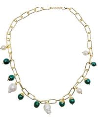 Farra - Malachite With Freshwater Pearls Chic Necklace - Lyst