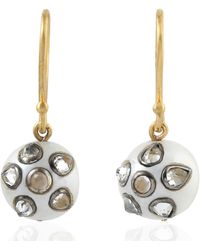 Artisan - 10k Yellow Gold In 925 Sterling Silver With Pearl & White Topaz Dangle Earrings - Lyst
