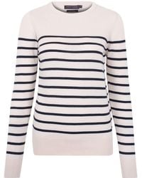 Paul James Knitwear - Neutrals Ultra Fine Cotton Tavia Breton Crew Neck Jumper - Lyst