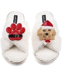 Laines London - Neutrals Laines Boucle Slippers With Christmas Golden Cavapoo & Paw Brooches - Lyst