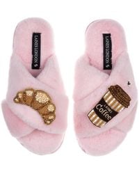 Laines London - Classic Laines Slippers With Coffee Cup & Croissant Brooches - Lyst