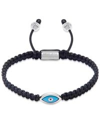 Nialaya - Black String Bracelet With Silver Evil Eye - Lyst